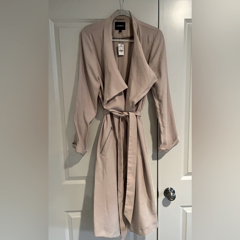 Express Jackets & Coats | Express Belted Flyaway Soft Trench Coat - Tan- L |